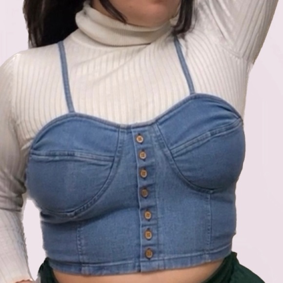 Light Blue Denim Crop Corset - Picture 2 of 5